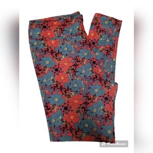 LulaRoe leggings, blue & pink flowers